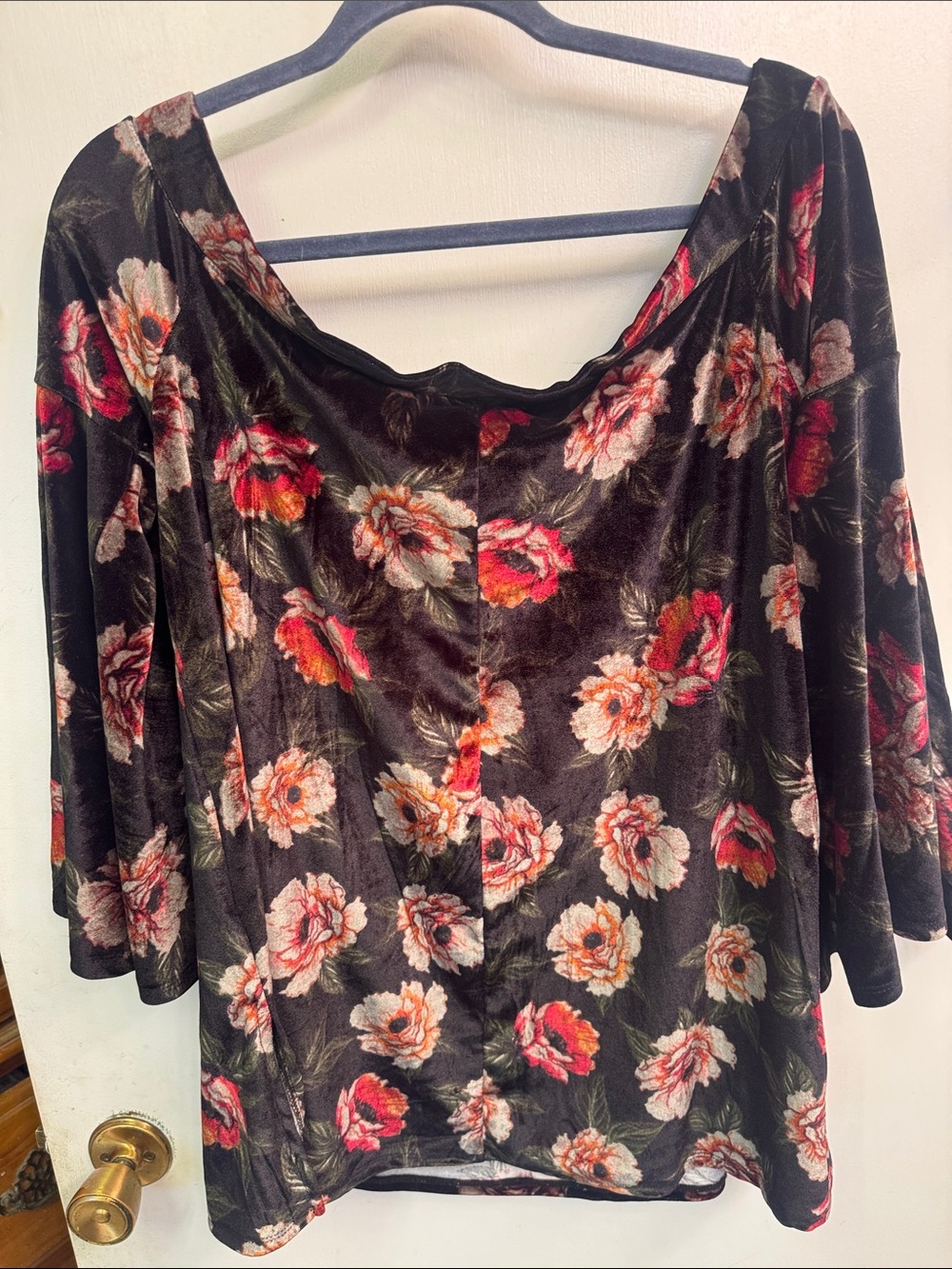 torrid Black Velvet Floral Scoop Neck Top with Red and Cream Flowers - Picture 3 of 5